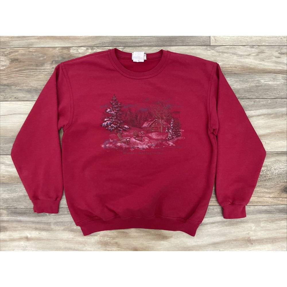 Vintage 90s Northern Reflections Winter Scenic Outdoor Nature Cabin Sweatshirt